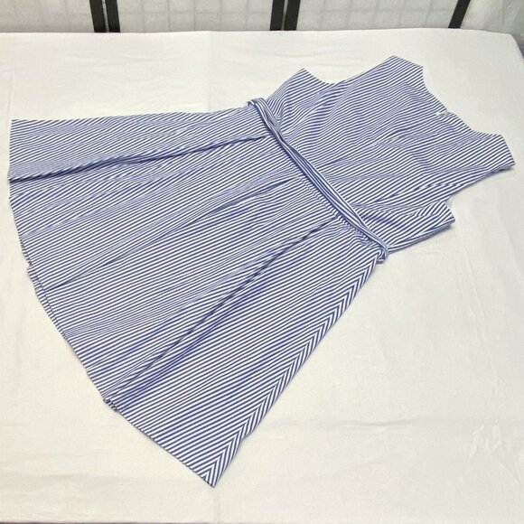 Pappagallo Fit & Flare Pleated Midi Dress Lined Stripe Blue White 16 Sleeveless - Picture 10 of 12